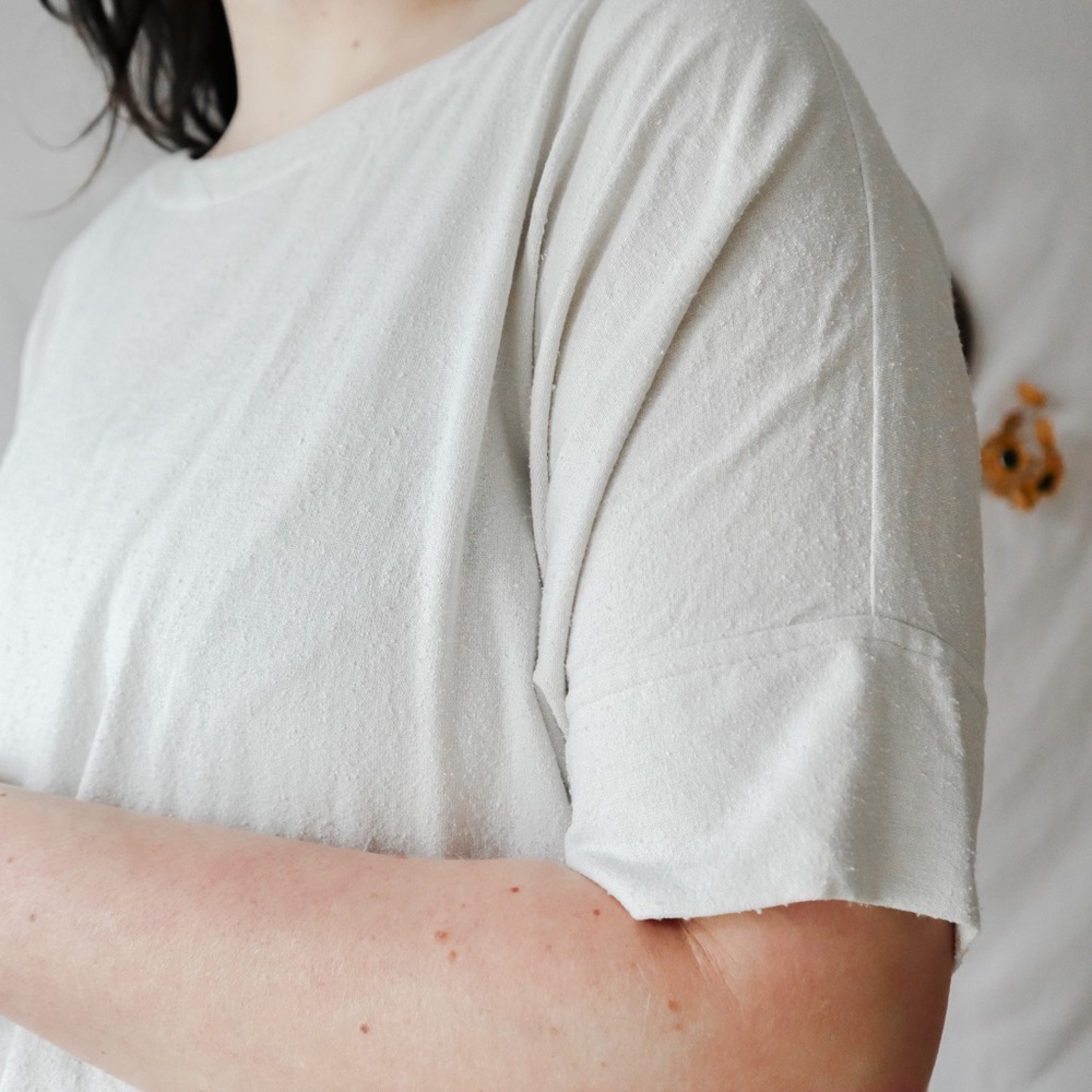 100% Silk Noil Eileen Fisher Top in the color bone